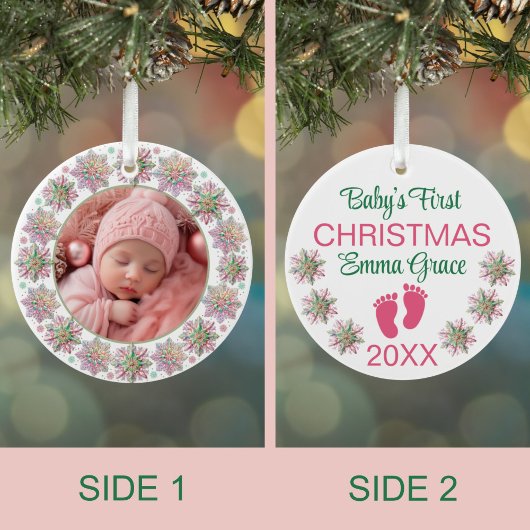 Baby Girls Erstes Weihnachtsfest Foto Rosa Schneef Keramik Ornament