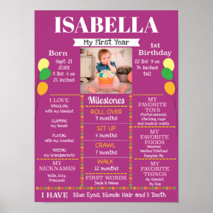 Baby Girl's First Birthday Foto Poster