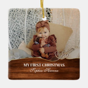 Baby Girl's First Christmas Birth Stats & Foto Keramikornament