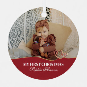 Baby Girl's First Christmas Birth Stats & Foto Ornament Aus Metall