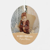 Baby Girl's First Christmas Birth Stats & Foto Ornament Aus Metall (Vorderseite links)