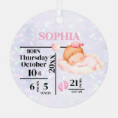 Baby Girl's First Christmas Birth Stats & Foto Ornament Aus Metall (Rückseite)