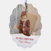 Baby Girl's First Christmas Birth Stats & Foto Ornament Karte (Links)
