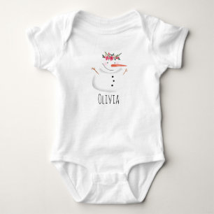 Baby Girls First Christmas Blume Snowman und Name Strampler
