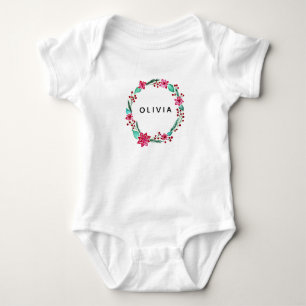Baby Girls First Christmas Blume Wreath and Name Strampler