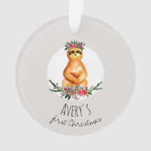 Baby Girl's First Christmas Festive Sloth und Name
