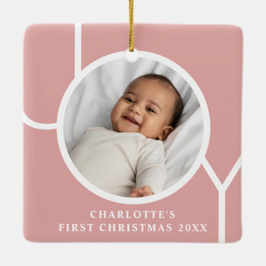 Baby Girl's First Christmas Foto Pink Keramikornament (Rückseite)