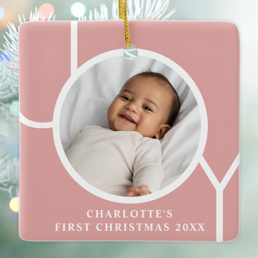 Baby Girl's First Christmas Foto Pink Keramikornament