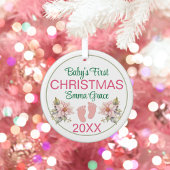 Baby Girl's First Christmas Foto Pink Poinsettias Keramik Ornament