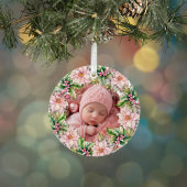 Baby Girl's First Christmas Foto Pink Poinsettias Keramik Ornament