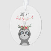 Baby Girls First Christmas Foto Sloth & Name Ornament (Vorderseite)