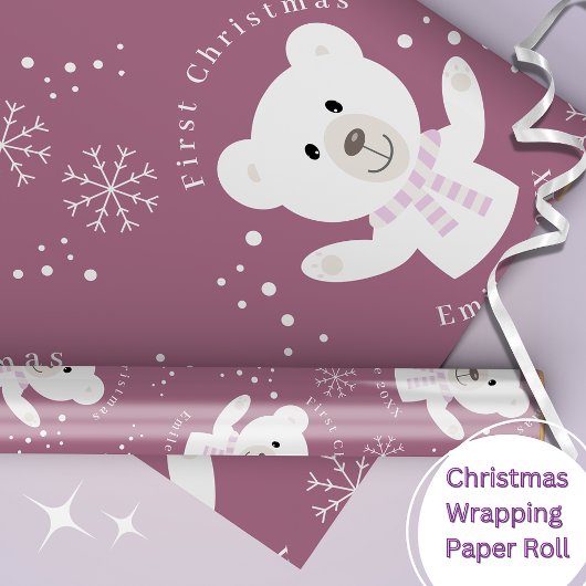 Baby Girls First Christmas Polar Bear Pink Geschenkpapier