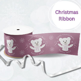 Baby Girls First Christmas Polar Bear Pink Satinband