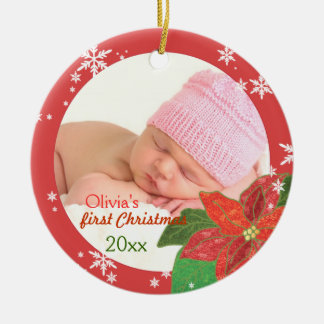 Baby Girl's First Christmas Red Foto Ornaments Keramikornament