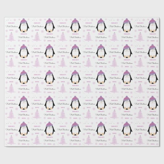Baby Girls First Christmas Winter Pinguin Pink Geschenkpapier (Flach)