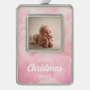 Baby Girl's First Personalisiert Christmas Ornamen Rahmen-Ornament Silber