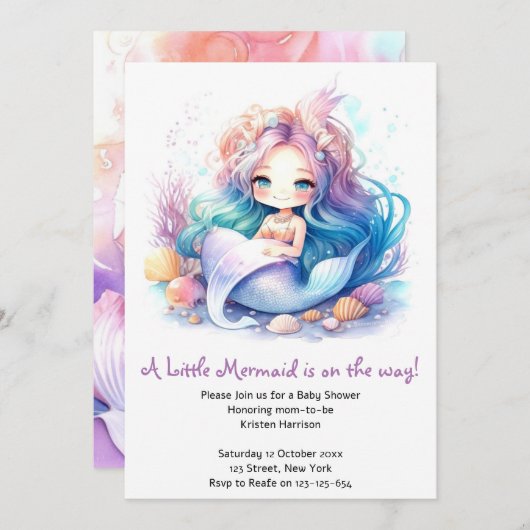 Baby Girl's Mermaid Baby Shower Beauty Einladung (Vorne/Hinten)
