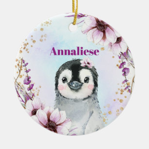 Baby Girls Niedlich Pinguin Pink & Gold 1. Weihnac Keramik Ornament