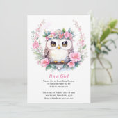 Baby Girl's Owl Blumendusche Einladung (Stehend Vorderseite)