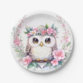 Baby Girl's Owl Blumendusche Pappteller (Vorderseite)