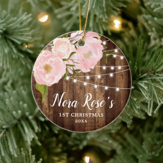 Baby Girl's Personalisierte 1. Weihnachtswoodblüte Keramik Ornament (Baum)