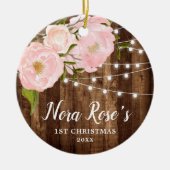 Baby Girl's Personalisierte 1. Weihnachtswoodblüte Keramik Ornament (Vorne)