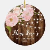 Baby Girl's Personalisierte 1. Weihnachtswoodblüte Keramik Ornament (Hinten)