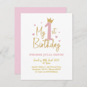 Baby Girls Pink 1. Geburtstag Einladung (Vorne/Hinten)