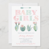 Baby Girls Twins Dusche oder Sprinkle Cactus theme Einladung (Vorderseite)