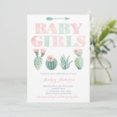 Baby Girls Twins Dusche oder Sprinkle Cactus theme Einladung (Stehend Vorderseite)