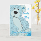 Baby-Glückwunsch-Teddybär im Blau Karte (Gelbe Blume)