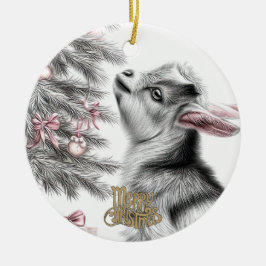 Baby Goat Christmas 11 and YOUR PHOTO Keramik Ornament