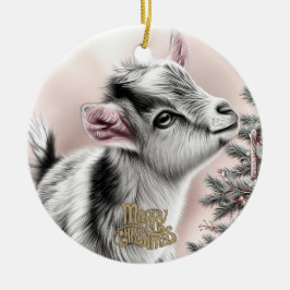 Baby Goat Christmas 12 and YOUR PHOTO Keramik Ornament