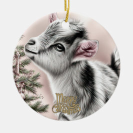 Baby Goat Christmas 13 and YOUR PHOTO Keramik Ornament