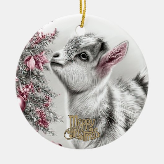 Baby Goat Christmas 15 and YOUR PHOTO Keramik Ornament (Vorne)