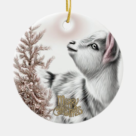 Baby Goat Christmas 16 and YOUR PHOTO Keramik Ornament (Vorne)