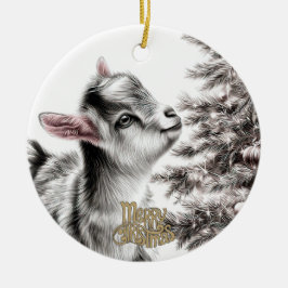 Baby Goat Christmas 17 and YOUR PHOTO Keramik Ornament