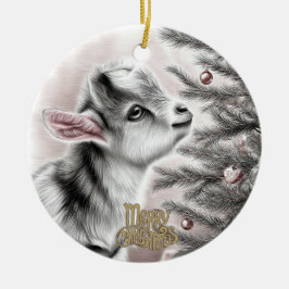 Baby Goat Christmas 19 and YOUR PHOTO Keramik Ornament