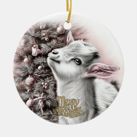 Baby Goat Christmas 1 and YOUR PHOTO Keramik Ornament (Vorne)