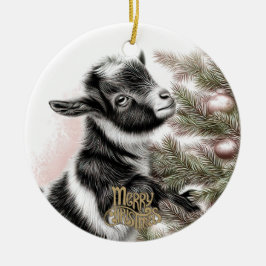 Baby Goat Christmas 2 and YOUR PHOTO Keramik Ornament