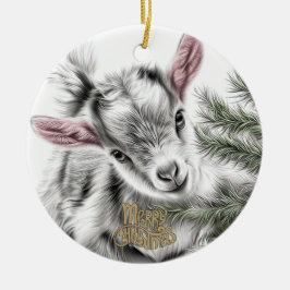 Baby Goat Christmas 3 and YOUR PHOTO Keramik Ornament