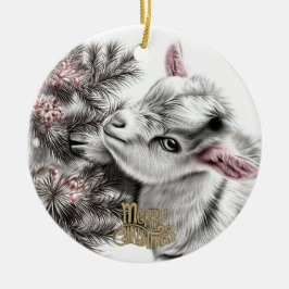 Baby Goat Christmas 4 and YOUR PHOTO Keramik Ornament