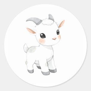 Baby Goat Kid Watercolor Art Runder Aufkleber
