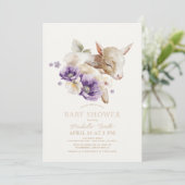 Baby Goat Lila Floral Baby Dusche Einladung (Stehend Vorderseite)