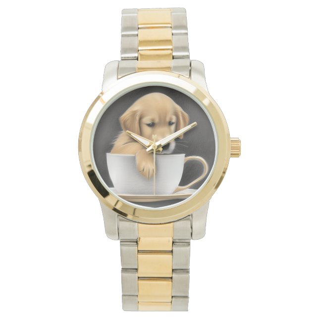 Baby Golden Retriever in a Tea Cup Graphic Armbanduhr (Vorderseite)