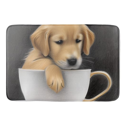 Baby Golden Retriever in a Tea Cup Graphic Badematte (Vorderseite)