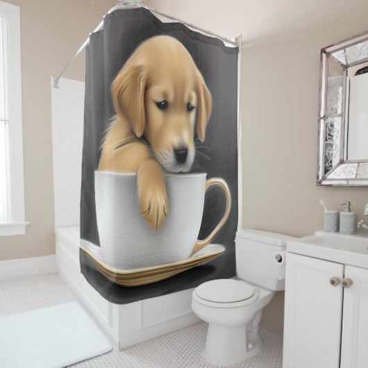 Baby Golden Retriever in a Tea Cup Graphic Duschvorhang (Beispiel)