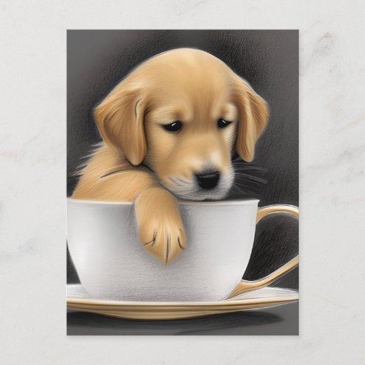 Baby Golden Retriever in a Tea Cup Graphic Postkarte (Vorderseite)