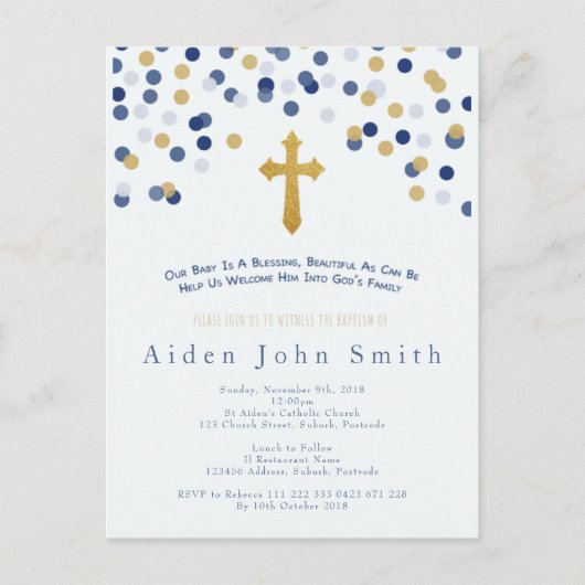 Baby-Goldtaufe Postkarte (Vorderseite)