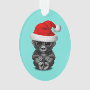 Baby-Gorilla, der eine Weihnachtsmannmütze trägt Ornament